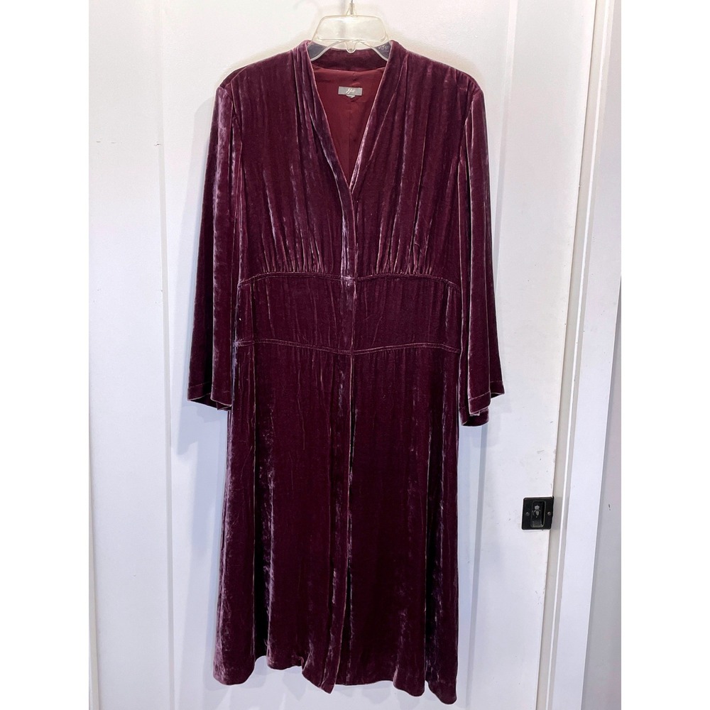 J Jill Women Crushed Velvet Dress Purple Dark Romantic Relaxed Fit READ